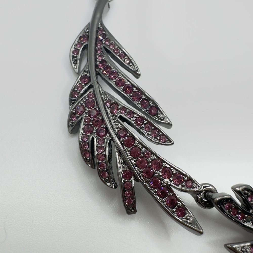Givenchy Necklace Purple Rhinestone Leaf Bib Gunmetal Tone Statement 15" - 17" - Picture 8 of 16